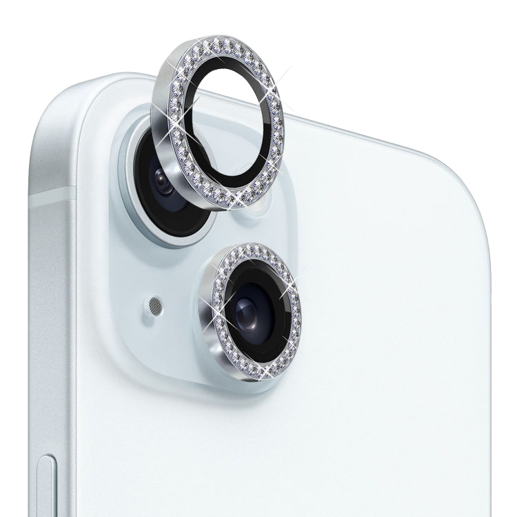 For iPhone 15 / 15 Plus NORTHJO Camera Lens Protector Tempered Glass Metal Rhinestone Ring Film(Silver) - HoMEdemic™ 