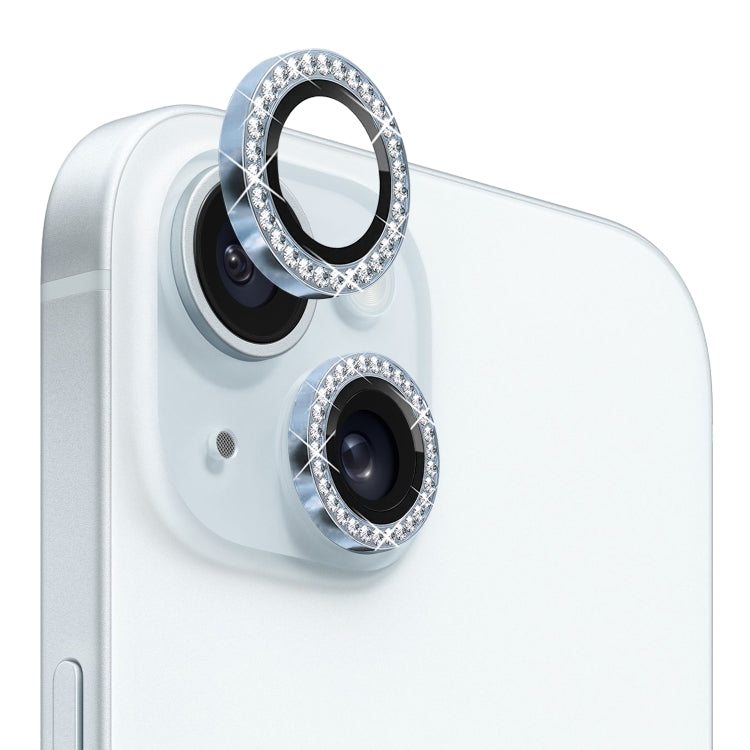 For iPhone 15 / 15 Plus NORTHJO Camera Lens Protector Tempered Glass Metal Rhinestone Ring Film(Blue) - HoMEdemic™ 