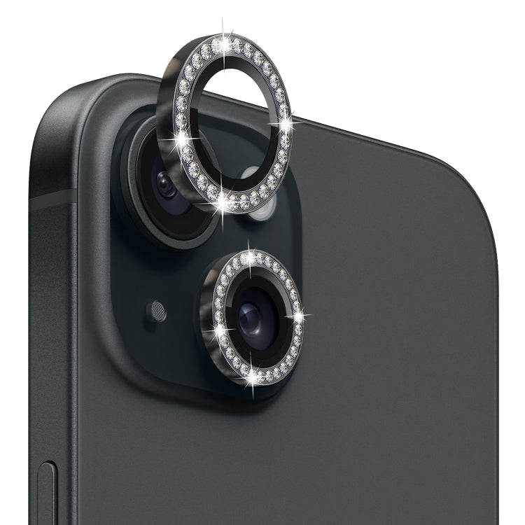 For iPhone 15 / 15 Plus NORTHJO Camera Lens Protector Tempered Glass Metal Rhinestone Ring Film(Graphite) - HoMEdemic™ 