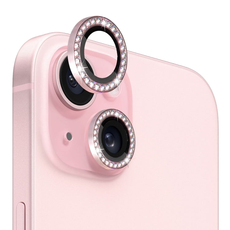 For iPhone 15 / 15 Plus NORTHJO Camera Lens Protector Tempered Glass Metal Rhinestone Ring Film(Pink) - HoMEdemic™ 