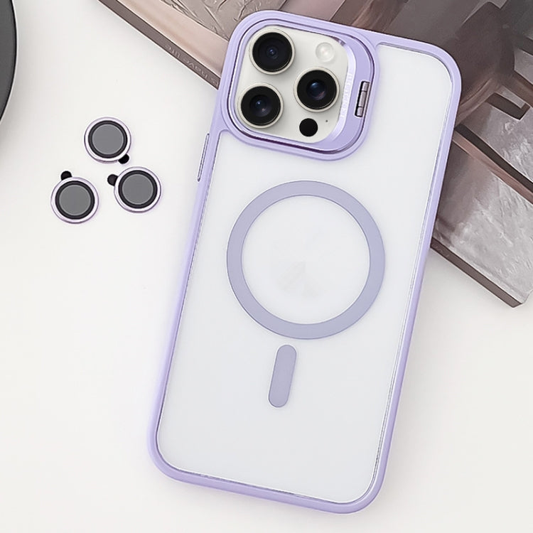 For iPhone 15 Pro MagSafe Acrylic Hybrid TPU Holder Phone Case with Lens film(Light Purple) - HoMEdemic™ 