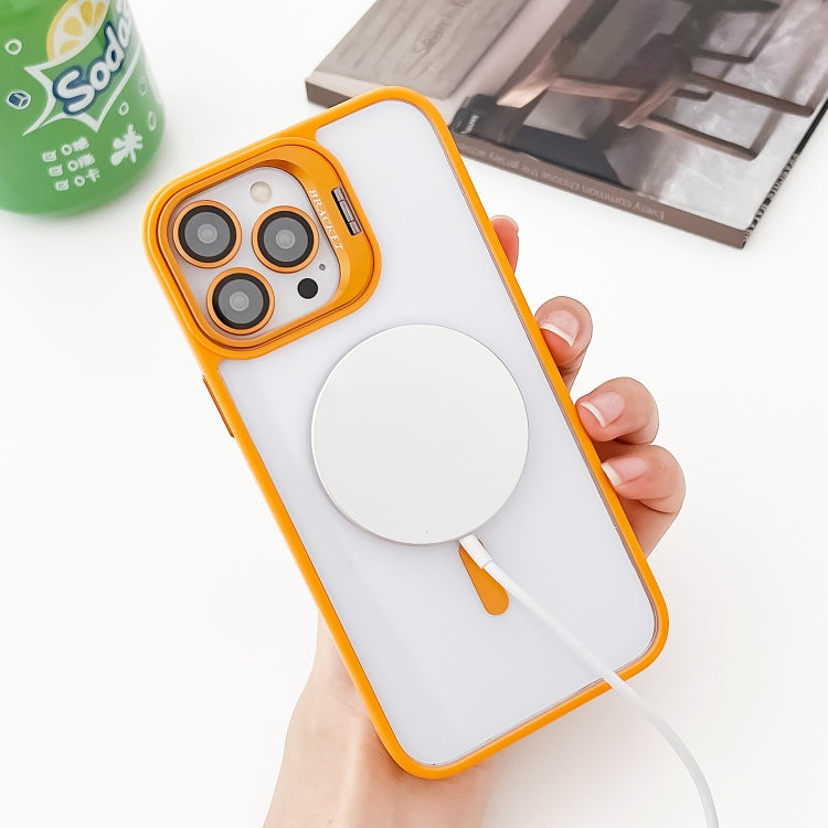 For iPhone 15 Pro MagSafe Acrylic Hybrid TPU Holder Phone Case with Lens film(Orange) - HoMEdemic™ 