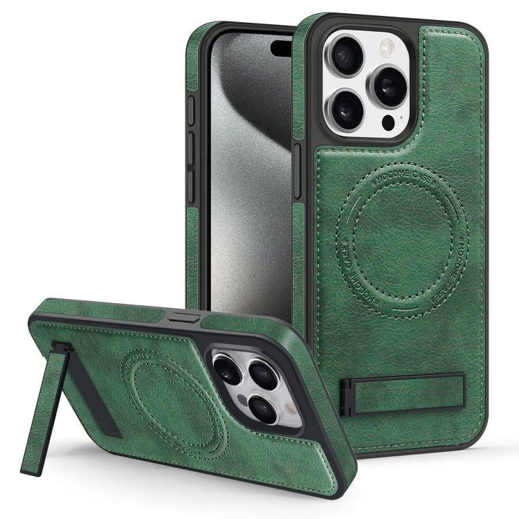 For iPhone 15 Pro Multi-function Holder MagSafe PU Phone Case(Dark Green) - HoMEdemic™ 