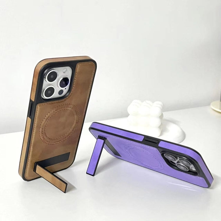 For iPhone 15 Pro Max Multi-function Holder MagSafe PU Phone Case(Purple) - HoMEdemic™ 