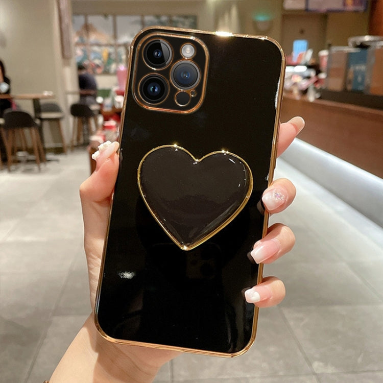 For iPhone 15 Pro Max Electroplating Love Heart Holder TPU Phone Case(Black) - HoMEdemic™ 