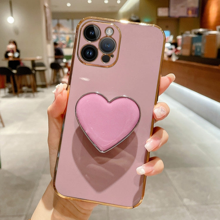 For iPhone 15 Pro Electroplating Love Heart Holder TPU Phone Case(Purple) - HoMEdemic™ 