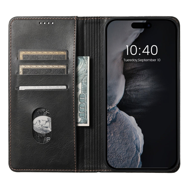 For iPhone 15 Suteni J02 Oil Wax Wallet Leather Phone Case(Black) - HoMEdemic™ 