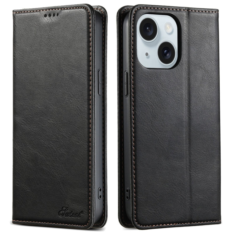 For iPhone 15 Suteni J02 Oil Wax Wallet Leather Phone Case(Black) - HoMEdemic™ 