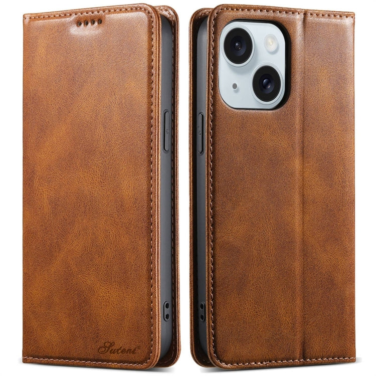For iPhone 15 Suteni J02 Oil Wax Wallet Leather Phone Case(Brown) - HoMEdemic™ 