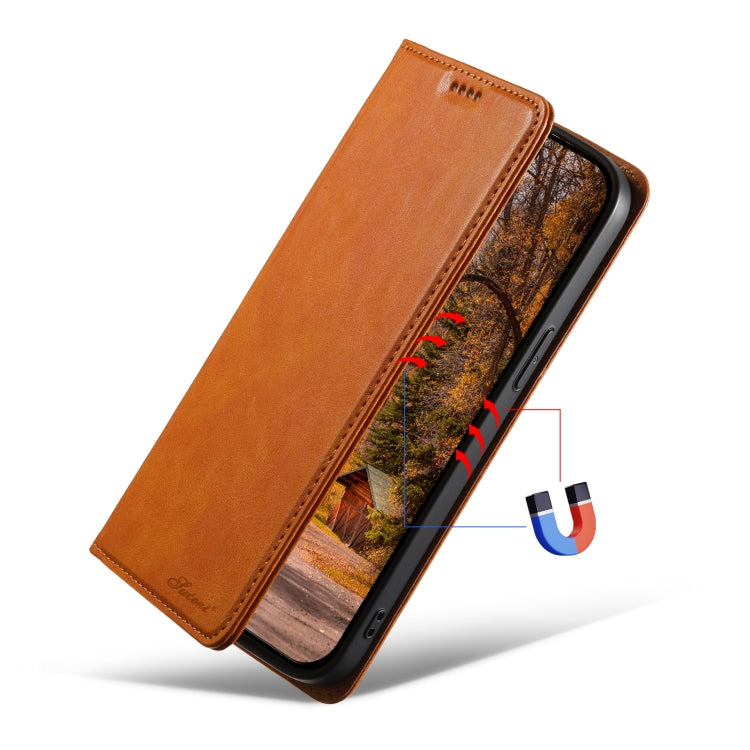 For iPhone 15 Suteni J02 Oil Wax Wallet Leather Phone Case(Khaki) - HoMEdemic™ 