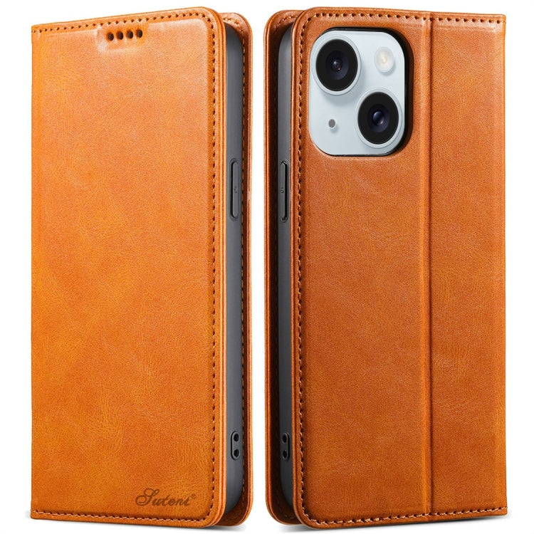 For iPhone 15 Suteni J02 Oil Wax Wallet Leather Phone Case(Khaki) - HoMEdemic™ 