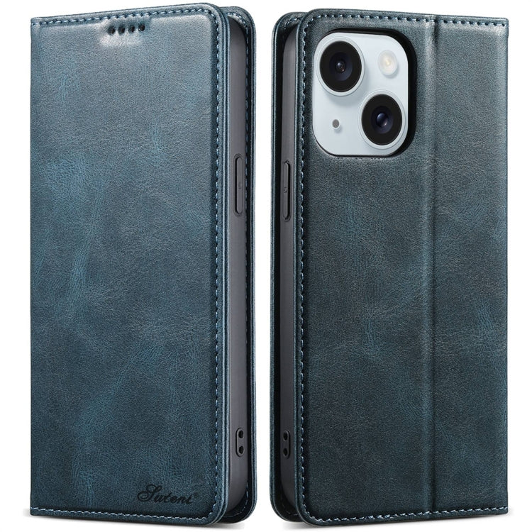 For iPhone 15 Suteni J02 Oil Wax Wallet Leather Phone Case(Blue) - HoMEdemic™ 