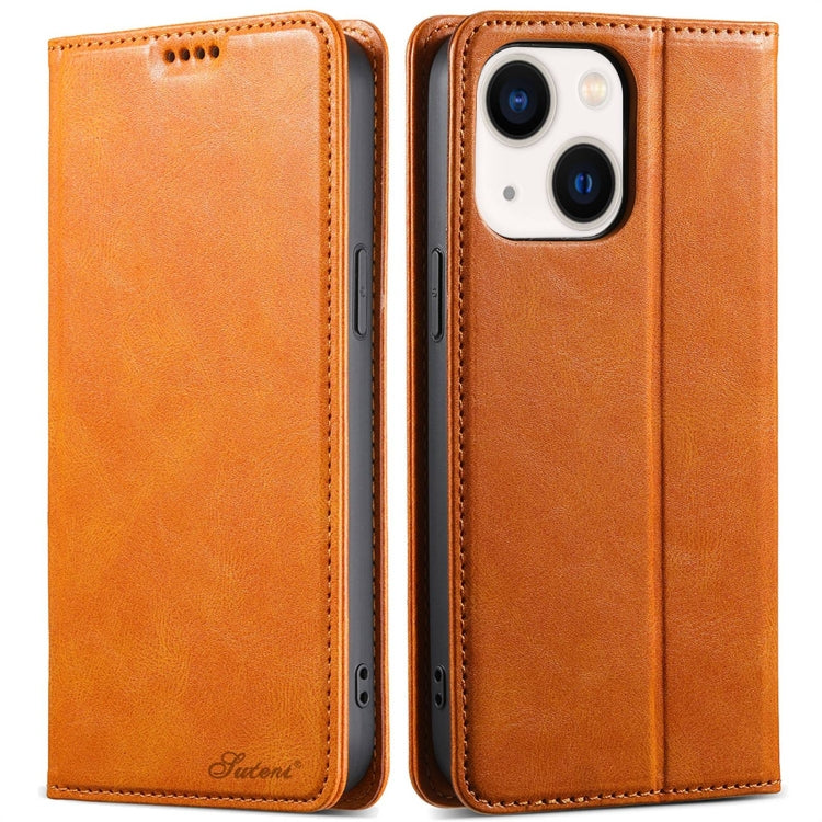 For iPhone 14 Suteni J02 Oil Wax Wallet Leather Phone Case(Khaki) - HoMEdemic™ 