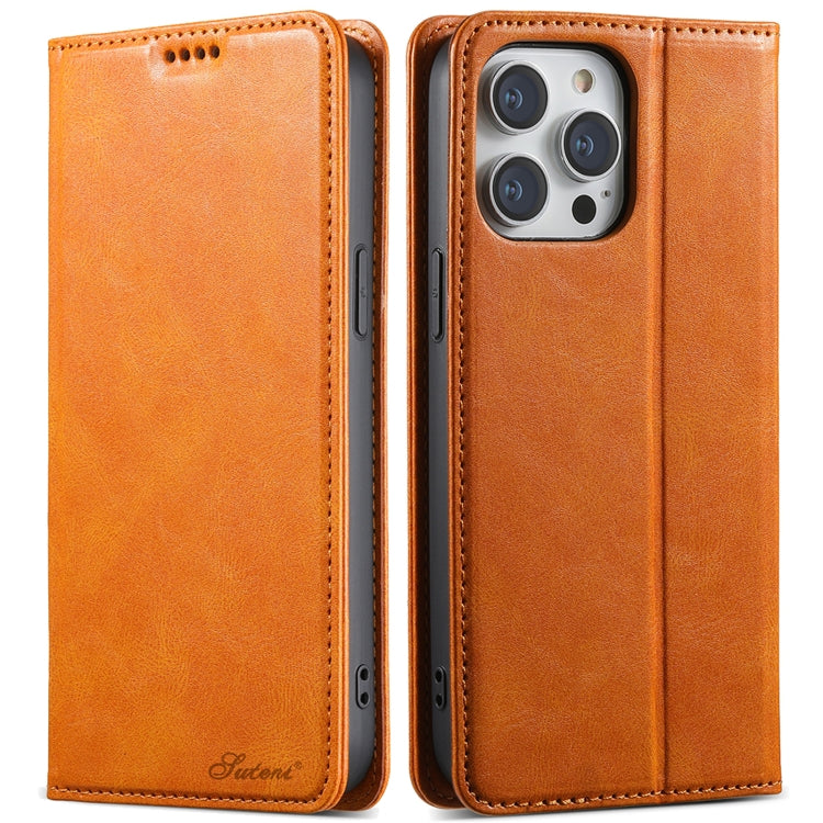 For iPhone 14 Pro Suteni J02 Oil Wax Wallet Leather Phone Case(Khaki) - HoMEdemic™ 