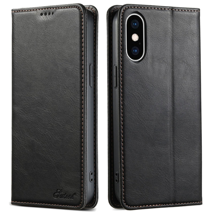 For iPhone XS Max Suteni J02 Oil Wax Wallet Leather Phone Case(Black) - HoMEdemic™ 