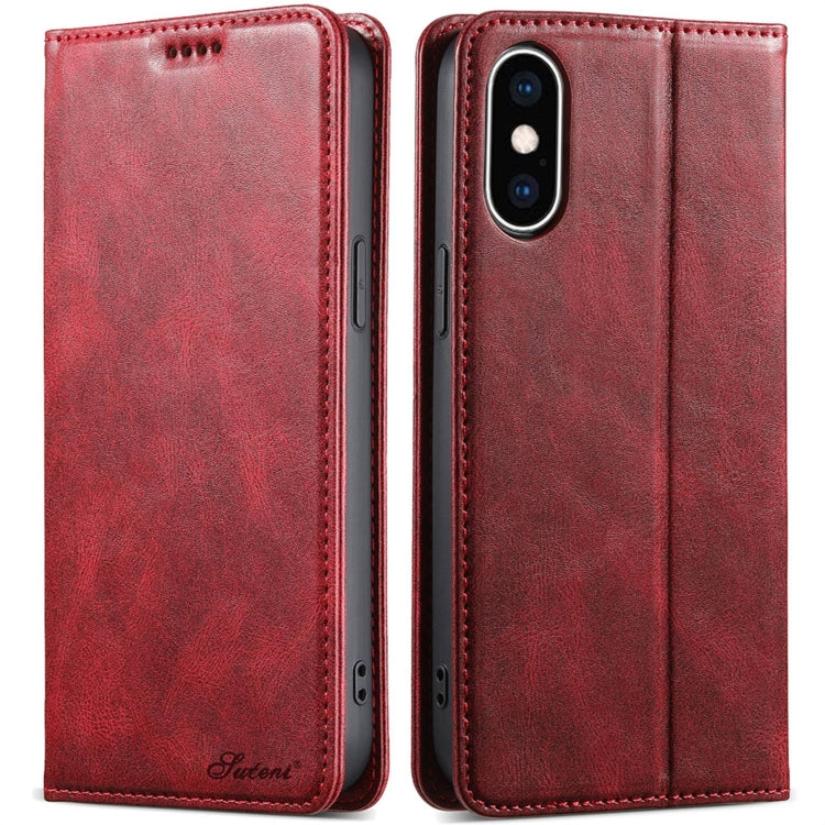 For iPhone XS Max Suteni J02 Oil Wax Wallet Leather Phone Case(Red) - HoMEdemic™ 