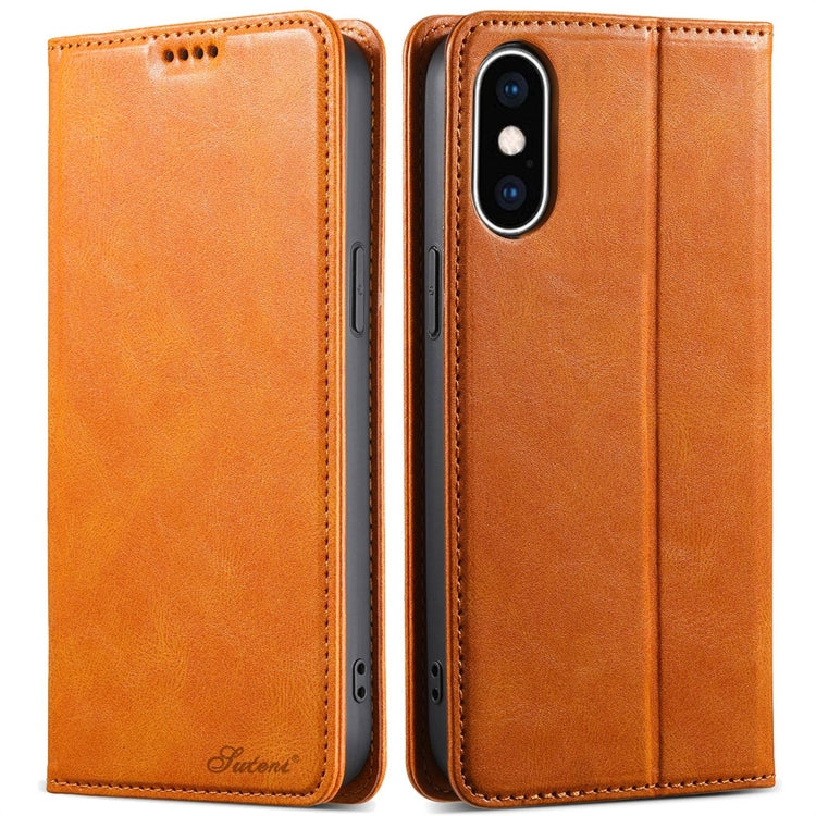 For iPhone XS Max Suteni J02 Oil Wax Wallet Leather Phone Case(Khaki) - HoMEdemic™ 
