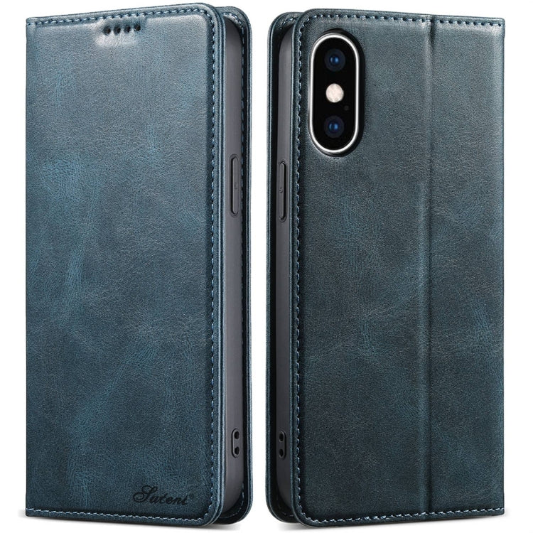 For iPhone XS Max Suteni J02 Oil Wax Wallet Leather Phone Case(Blue) - HoMEdemic™ 