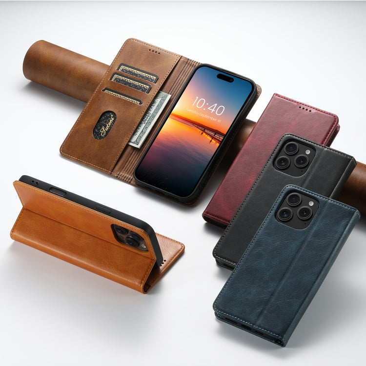For iPhone 15 Suteni J02 Oil Wax Wallet Leather Phone Case(Khaki) - HoMEdemic™ 