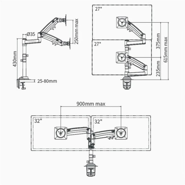 NORTH BAYOU NB H180 FP-2 Laptop Gas Spring Full Motion Dual Arm Clamp 22 - 32 inch LCD TV Monitor Desk Holder - HoMEdemic™ 