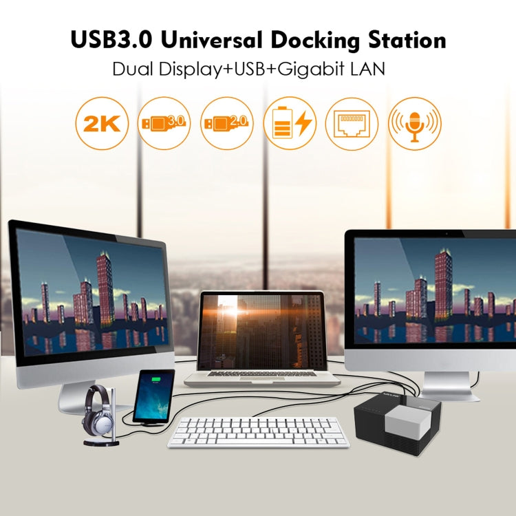 WAVLINK WL-UG39DK3 Fast Charging Gigabit Ethernet Dual Display Video Dock USB 3.0 Hub, Plug:EU Plug - HoMEdemic™ 