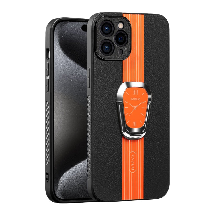 For iPhone 15 Pro Max Magnetic Litchi Leather Back Phone Case with Holder(Orange) - HoMEdemic™ 