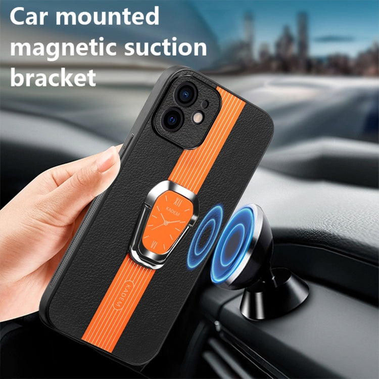 For iPhone 15 Pro Max Magnetic Litchi Leather Back Phone Case with Holder(Orange) - HoMEdemic™ 