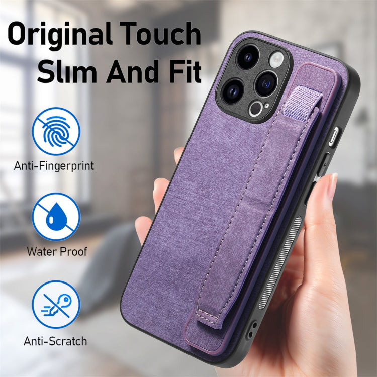 For iPhone 15 Pro Max Retro Wristband Holder Leather Back Phone Case(Purple) - HoMEdemic™ 