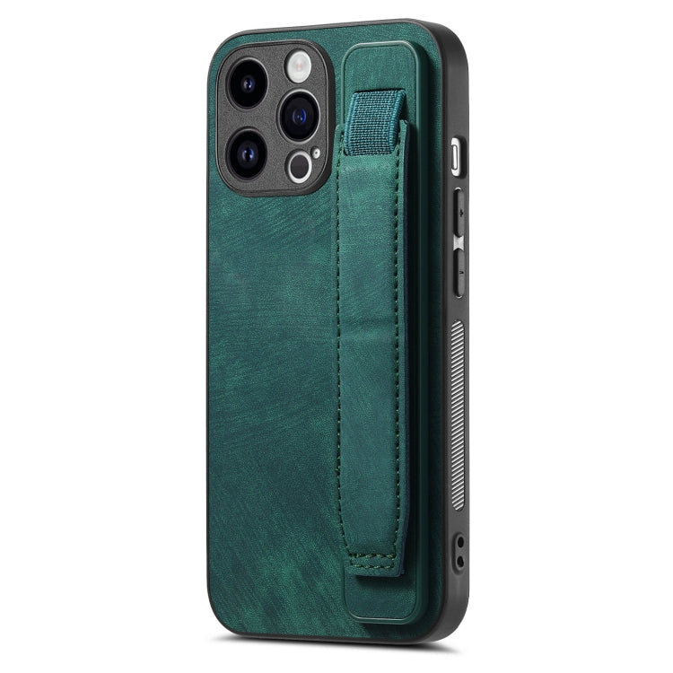 For iPhone 15 Pro Max Retro Wristband Holder Leather Back Phone Case(Green) - HoMEdemic™ 