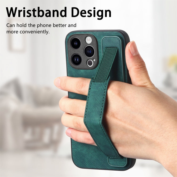 For iPhone 15 Pro Max Retro Wristband Holder Leather Back Phone Case(Green) - HoMEdemic™ 