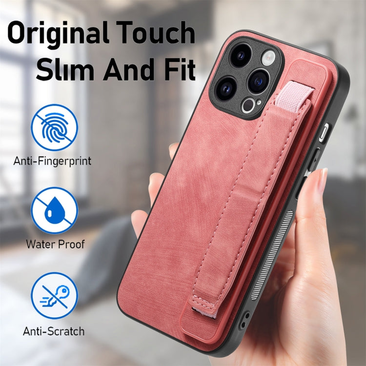 For iPhone 15 Pro Max Retro Wristband Holder Leather Back Phone Case(Pink) - HoMEdemic™ 