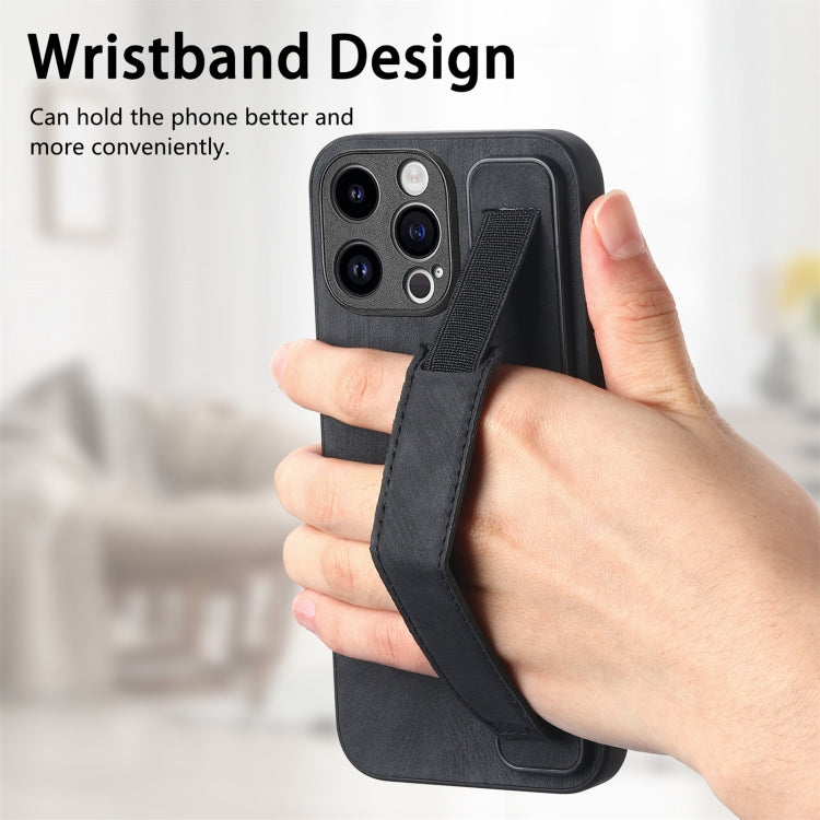 For iPhone 15 Pro Retro Wristband Holder Leather Back Phone Case(Black) - HoMEdemic™ 