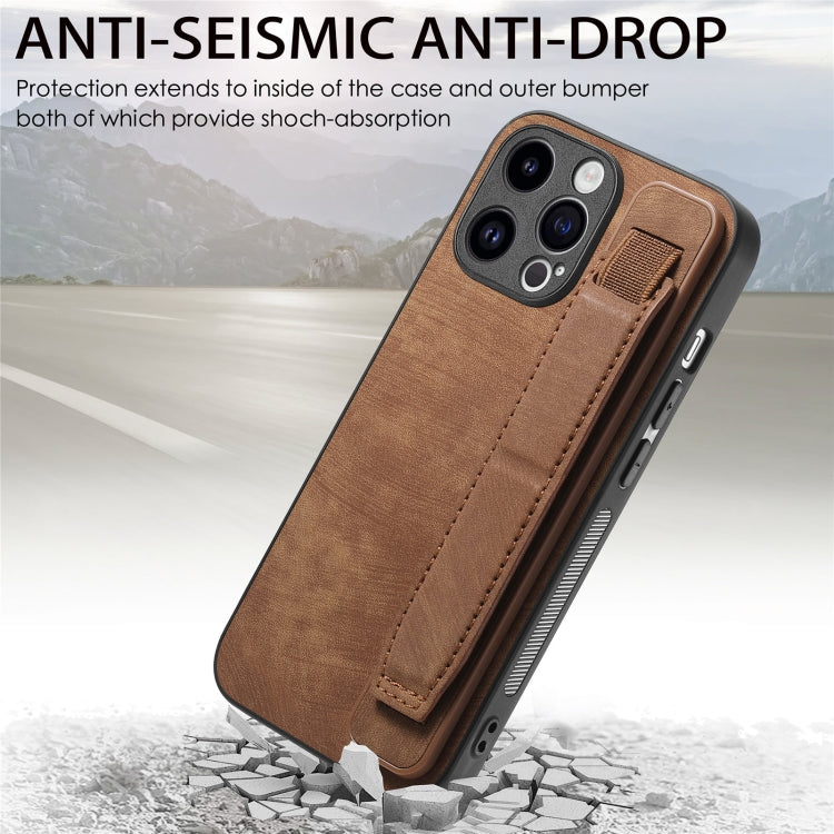For iPhone 15 Pro Retro Wristband Holder Leather Back Phone Case(Brown) - HoMEdemic™ 