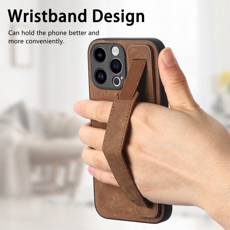 For iPhone 15 Pro Retro Wristband Holder Leather Back Phone Case(Brown) - HoMEdemic™ 
