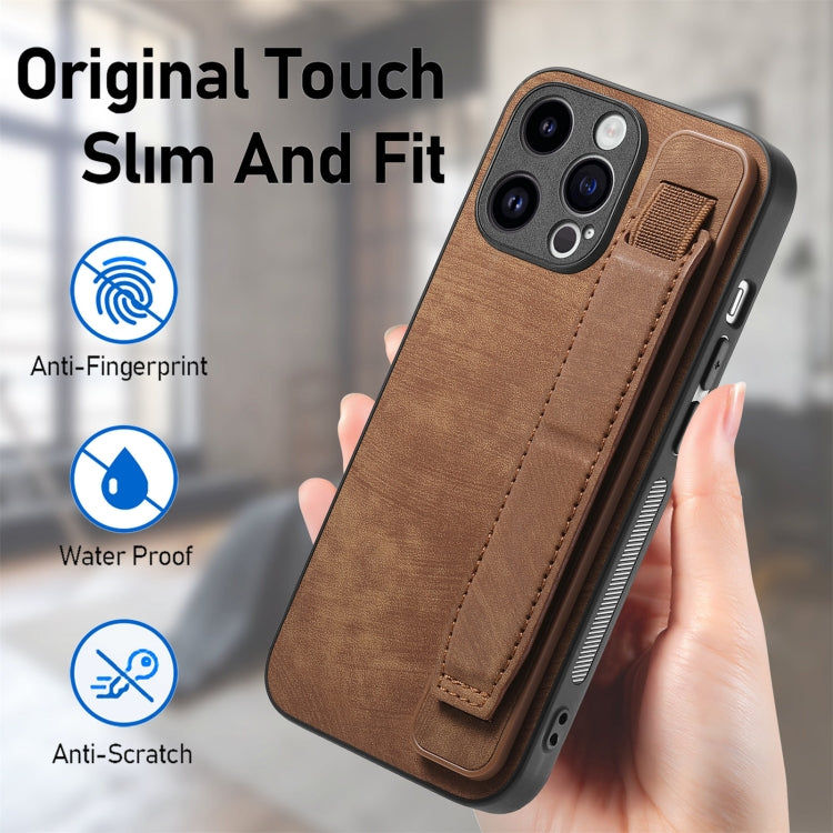 For iPhone 15 Pro Retro Wristband Holder Leather Back Phone Case(Brown) - HoMEdemic™ 