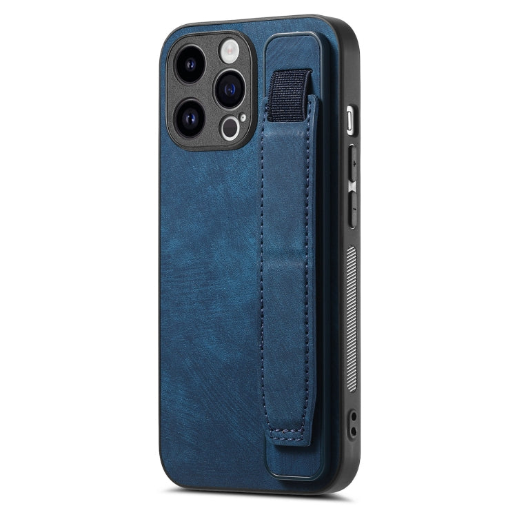 For iPhone 15 Pro Retro Wristband Holder Leather Back Phone Case(Blue) - HoMEdemic™ 