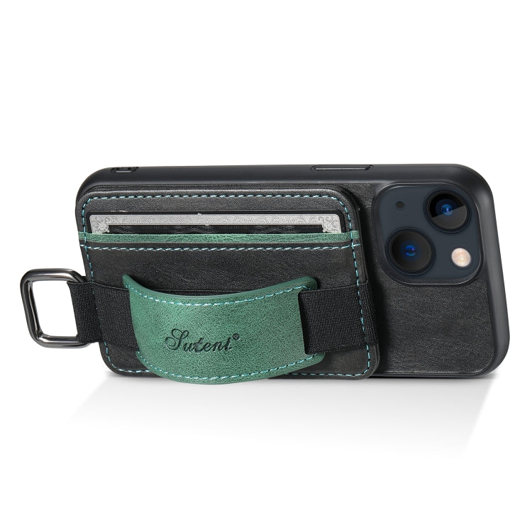 For iPhone 15 Suteni H13 Card Wallet Wrist Strap Holder PU Phone Case(Black) - HoMEdemic™ 