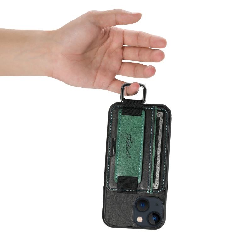 For iPhone 15 Suteni H13 Card Wallet Wrist Strap Holder PU Phone Case(Black) - HoMEdemic™ 