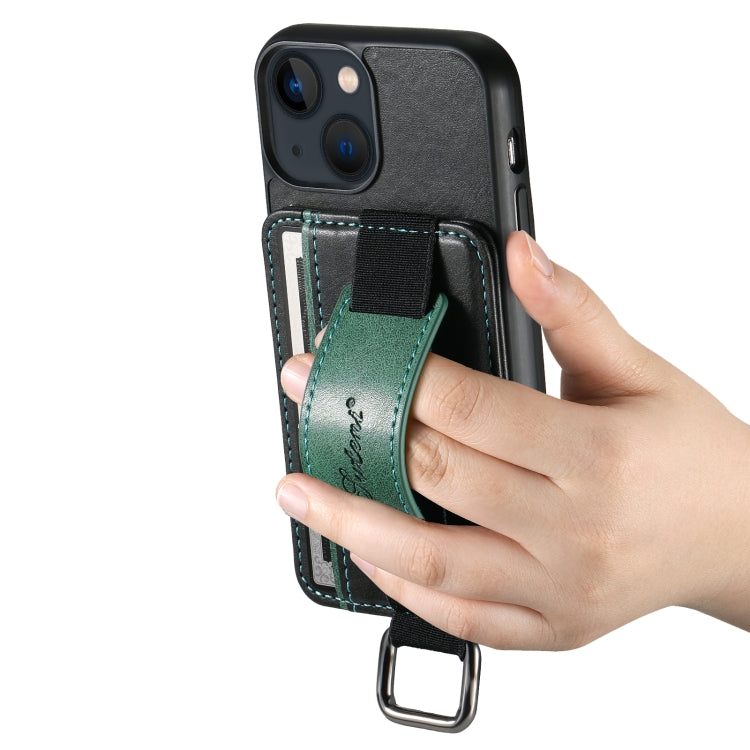For iPhone 15 Suteni H13 Card Wallet Wrist Strap Holder PU Phone Case(Black) - HoMEdemic™ 