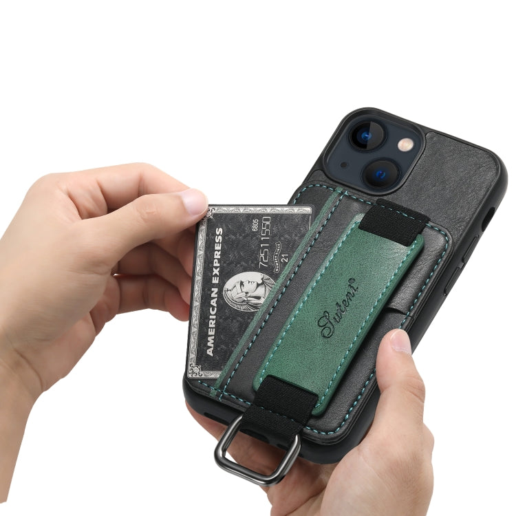 For iPhone 15 Suteni H13 Card Wallet Wrist Strap Holder PU Phone Case(Black) - HoMEdemic™ 