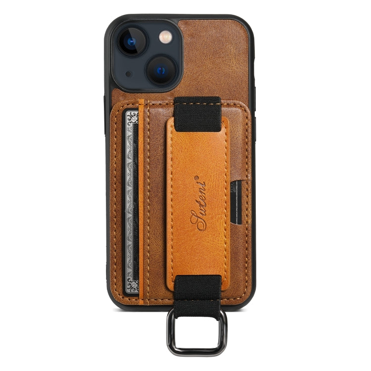 For iPhone 15 Suteni H13 Card Wallet Wrist Strap Holder PU Phone Case(Brown) - HoMEdemic™ 