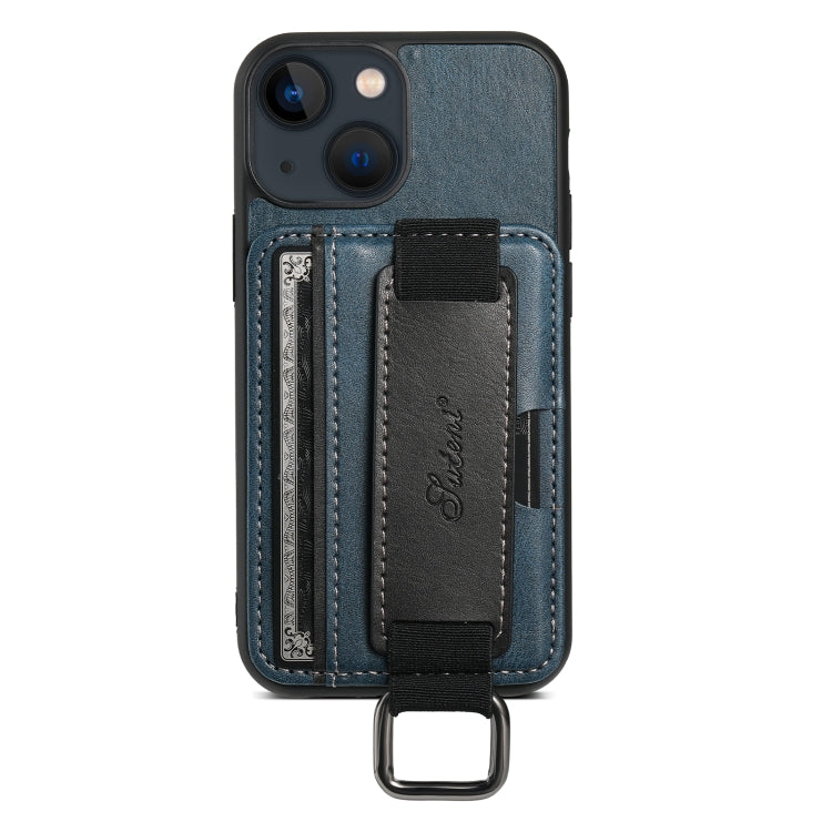 For iPhone 15 Suteni H13 Card Wallet Wrist Strap Holder PU Phone Case(Blue) - HoMEdemic™ 