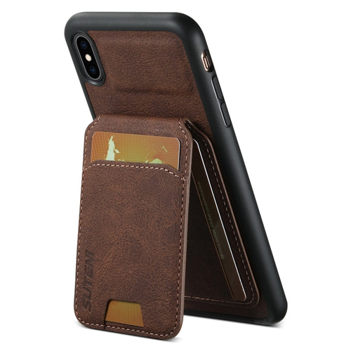 For iPhone X / XS Suteni H02 Litchi Leather Card Wallet Stand Back Phone Case(Brown) - HoMEdemic™ 