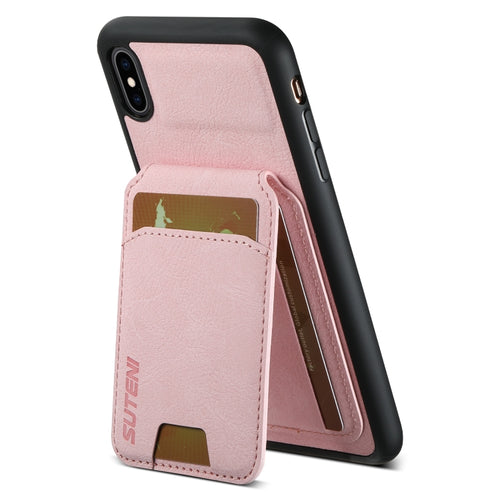 For iPhone X / XS Suteni H02 Litchi Leather Card Wallet Stand Back Phone Case(Pink) - HoMEdemic™ 