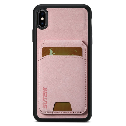 For iPhone X / XS Suteni H02 Litchi Leather Card Wallet Stand Back Phone Case(Pink) - HoMEdemic™ 