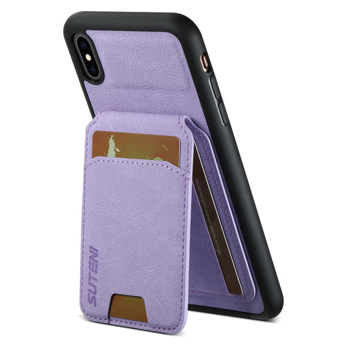 For iPhone X / XS Suteni H02 Litchi Leather Card Wallet Stand Back Phone Case(Purple) - HoMEdemic™ 