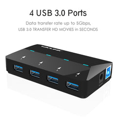 WAVLINK WL-UH3042P1 2.4A Fast Charging Adapter for Keyboard Mouse 4-Port USB3.0 HUB(UK Plug) - HoMEdemic™ 