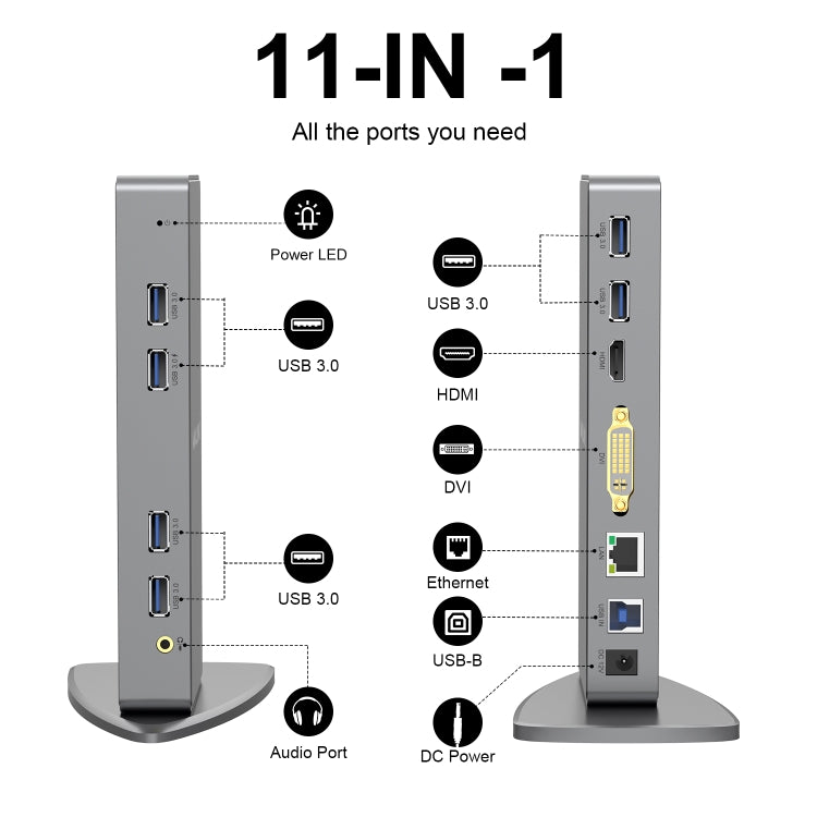 WAVLINK WL-UG39DK7 USB3.0 Hub Adapter Multi-Screen Graphics Card Universal Docking Station, Plug:UK Plug - HoMEdemic™ 