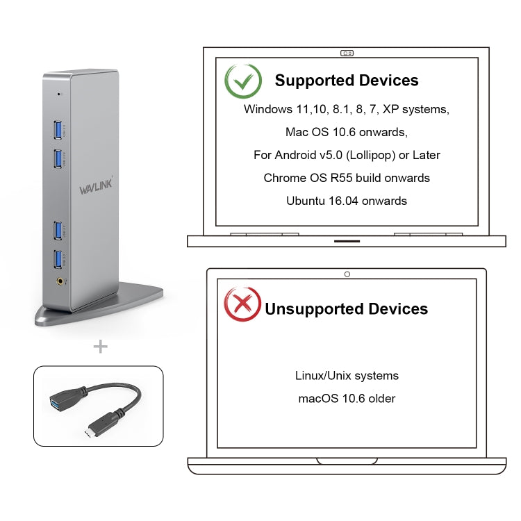 WAVLINK WL-UG39DK7 USB3.0 Hub Adapter Multi-Screen Graphics Card Universal Docking Station, Plug:UK Plug - HoMEdemic™ 