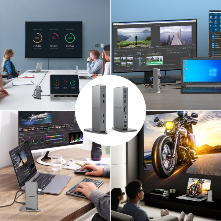 WAVLINK WL-UG39DK7 USB3.0 Hub Adapter Multi-Screen Graphics Card Universal Docking Station, Plug:UK Plug - HoMEdemic™ 